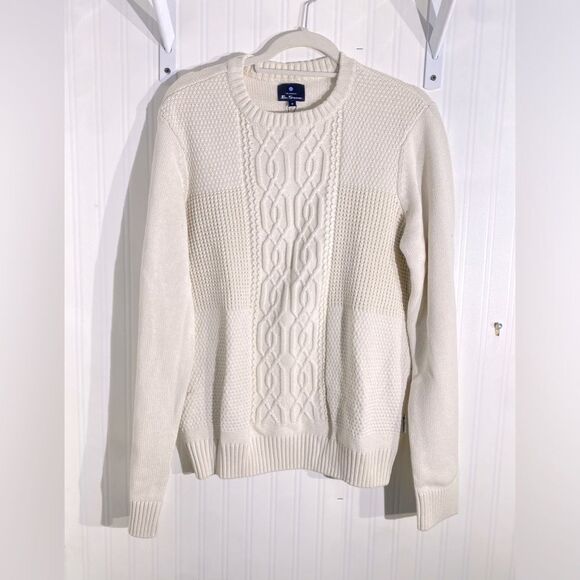 NWT Ben Sherman Men's Cable Knit Crew Neck Pullover Cream Sz M - Picture 2 of 5